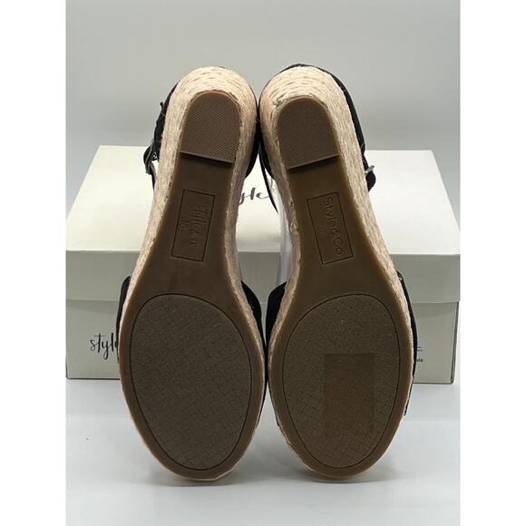 STYLE & CO WOMEN'S SELEENEY FAUX SUEDE WEDGE SANDALS BLACK 10W NEW - Picture 9 of 12